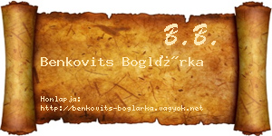 Benkovits Boglárka névjegykártya